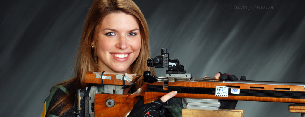 Holding gun Kirsten Joy Weiss words